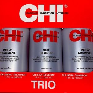 CHI trio set | infra treatment, silk infusion, and infra shampoo.